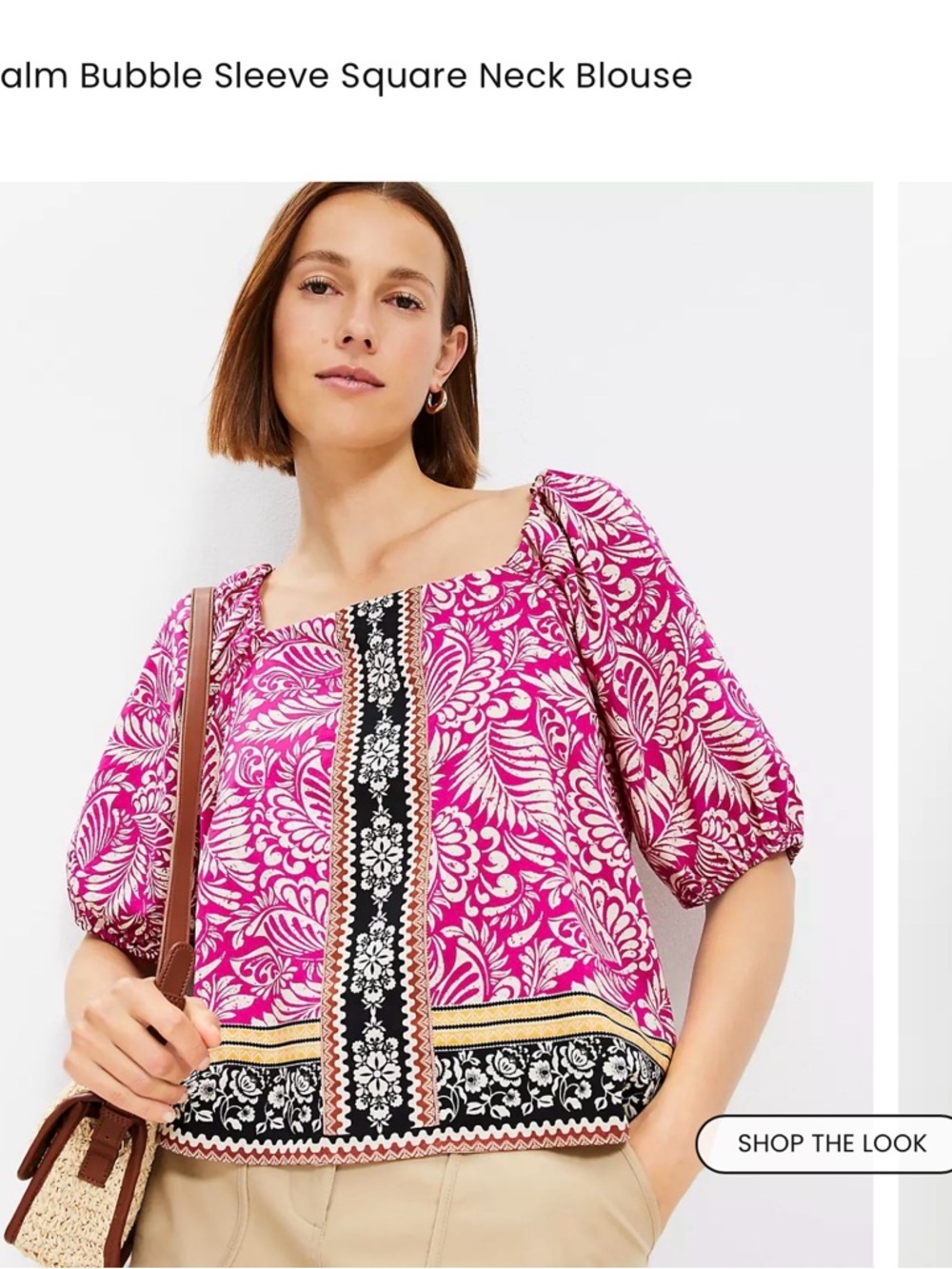 LOFT Fuchsia Floral Square-Neck Bubble Sleeve Blouse